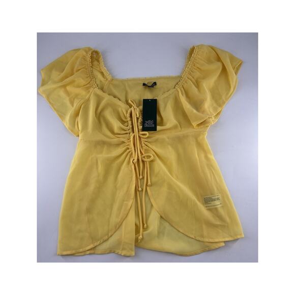 Wild Fable Short Sleeve Sheer Tie Down Shirt Womens Yellow Extra Small New - Picture 1 of 8